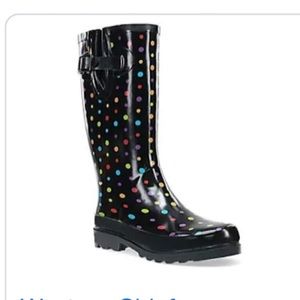 Womens polka dot rain boots size 8